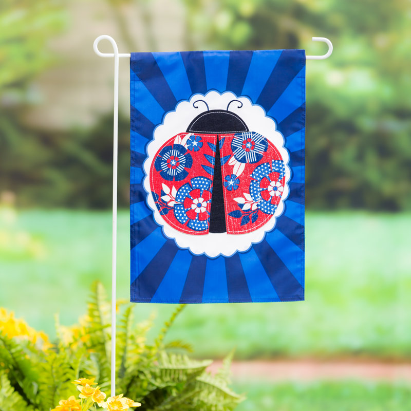 Drapeau de jardin patriotique coccinelle en polyester 18 po x 13 po