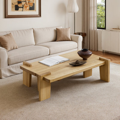 Solid Ash Wood Coffee Table, Minimalist Medieval Style, Natural Wood Grain