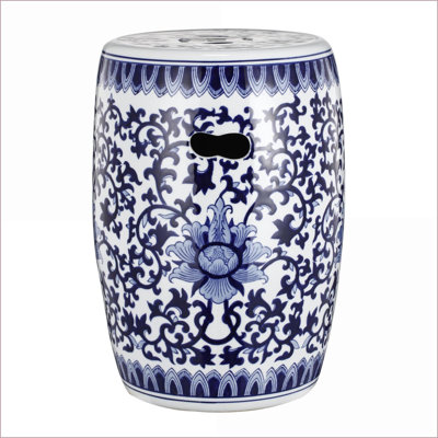 Tabouret de jardin, bleu marine & amp; Porcelaine ivoire traditionnelle, 11 x 16 po, pour support de patio / salon / plante | Blanc + bleu | Porcelaine