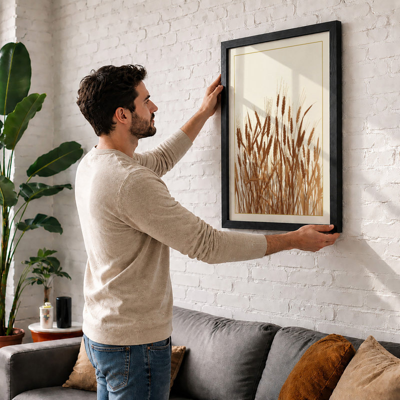 Autumn Grasses Botanical - Framed Print, A1 - 84.1 x 59.4 cm, Black