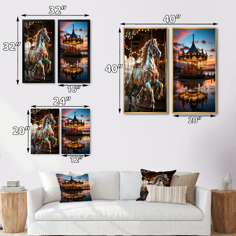«Carousel Carousel Bliss», 2 pièces sur toile, H 40 po x l 40 po, Encadrement brun