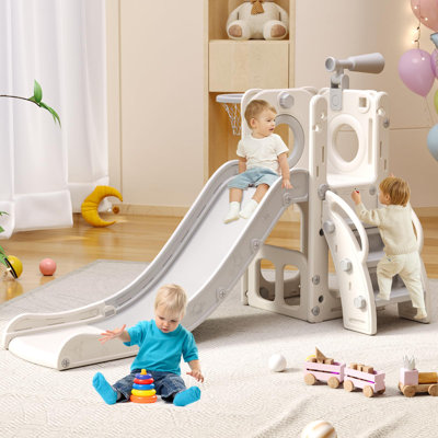 6 In 1 Toddler Playset With Slide,toddler Slide,slide For Kids With Basketball Hoop,ball,ring Toss,kids Slide Toddler Playground Toddler Slide Indoor