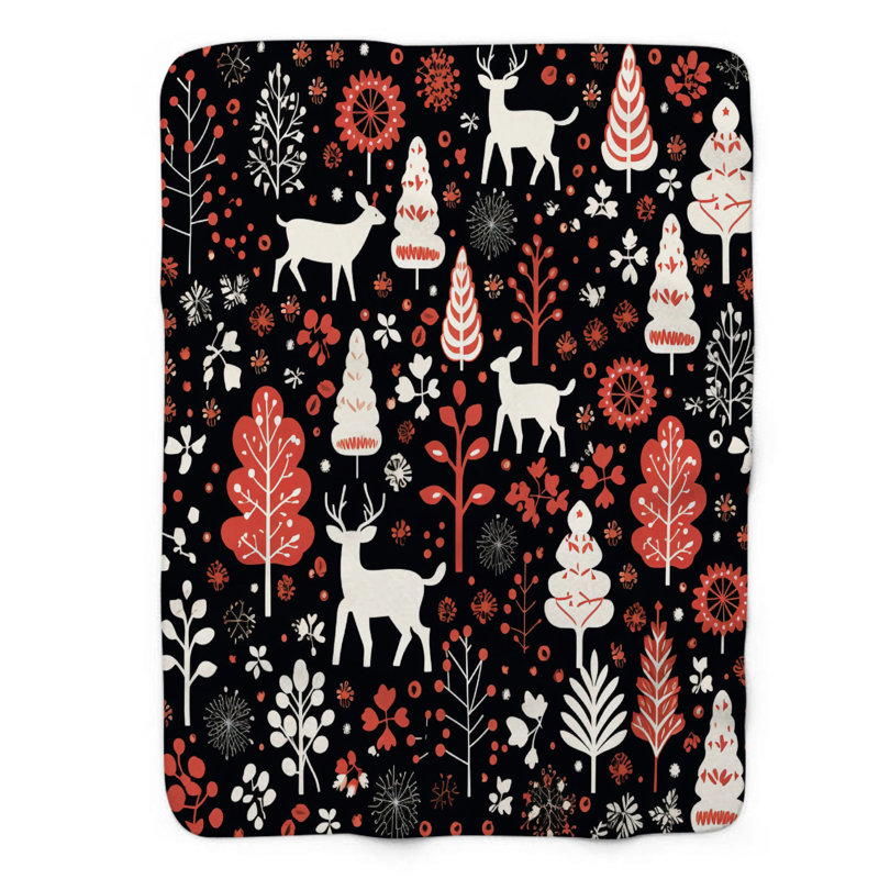 Nordic Flora - Couverture Sherpa de qualité supérieure 1 pièce, Grand lit
