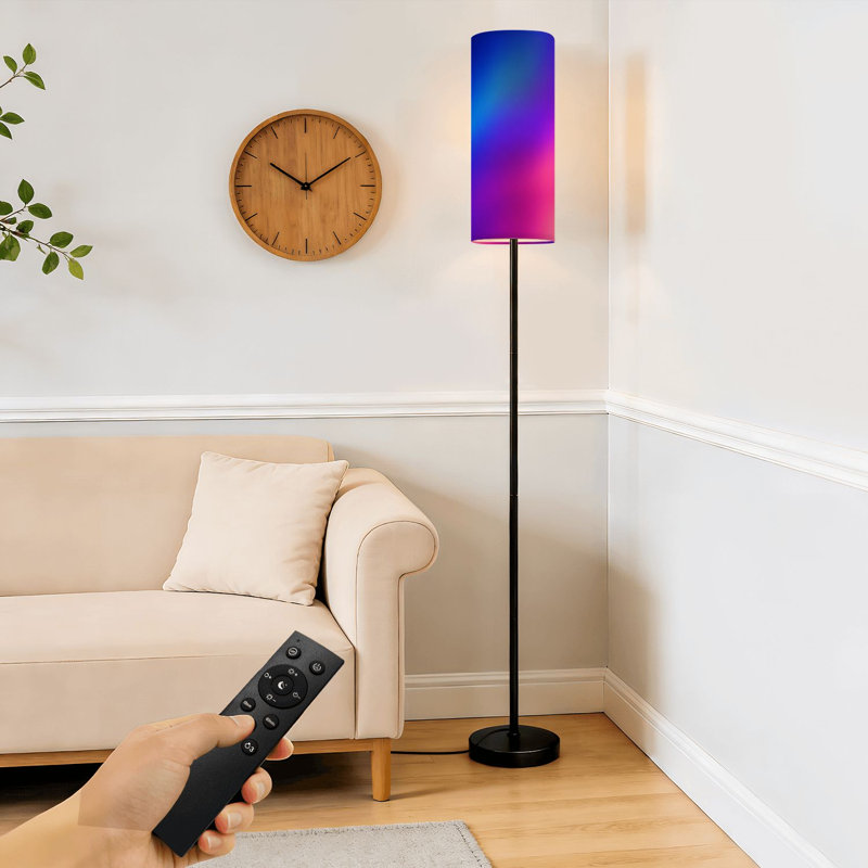 Lampe sur pied Raster abstraite bleu foncé mauve lisse lisse à intensité variable moderne avec télécommande et pédale abat-jour abat-jour grand lampadaire pour salon chambre bureau