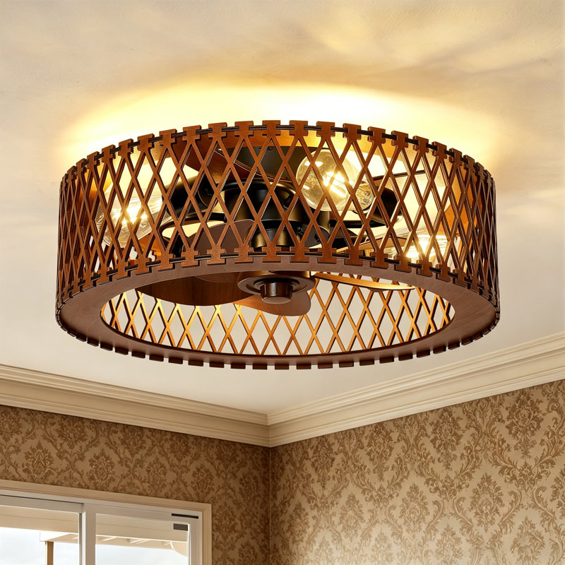 Ventilateur de plafond encastré en bois 20 po avec lumière et télécommande