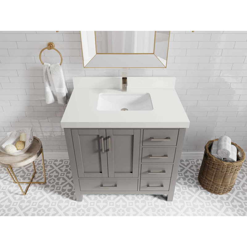Ensemble de meuble-lavabo simple 48 po Malibu, Quartz blanc pur
