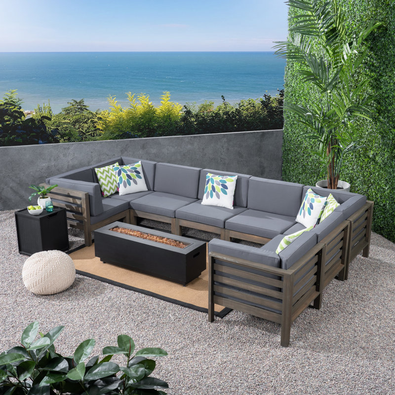 8 - Person Modular Patio Conversation Set with Cushions, Gray Frame / Dark Gray Cushion