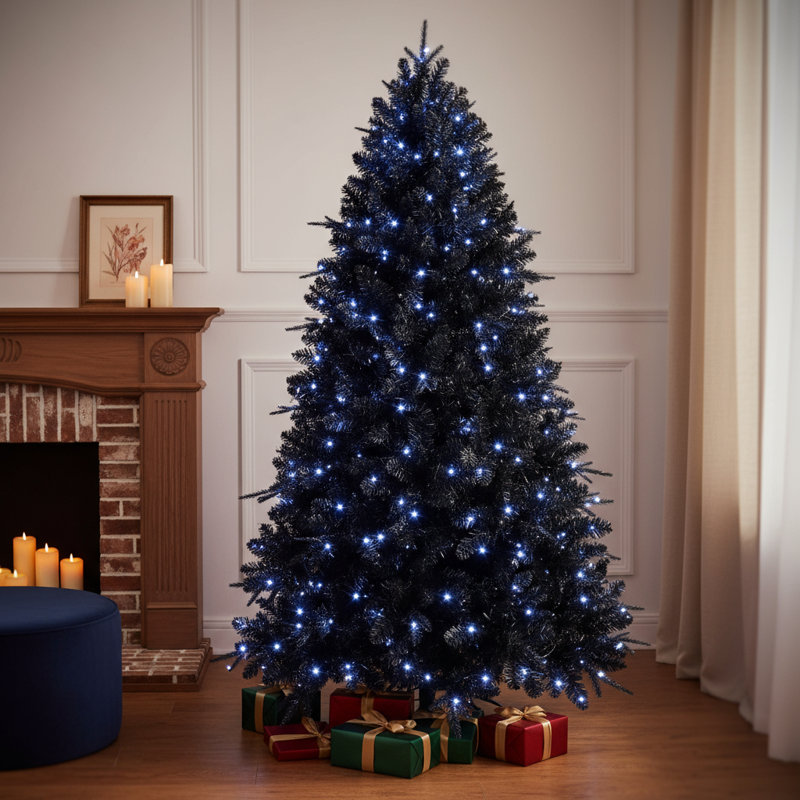 Sapin de Noël 8 pi noir pré-éclairé