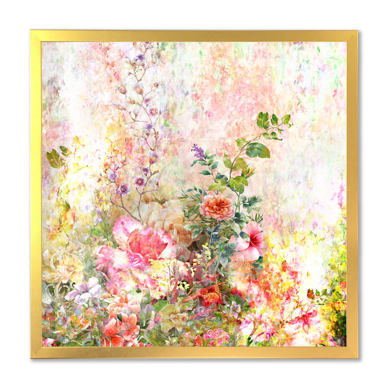«Modern Multi And Green Summer Garden III», reproduction d'art sur toile, H 36 po x l 36 po x P 1,5 po, Cadre doré