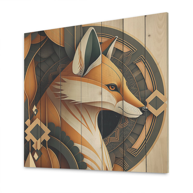 «Retro Graphic Fox I», reproduction sur bois, L 16 po x H 16 po x P 1 po