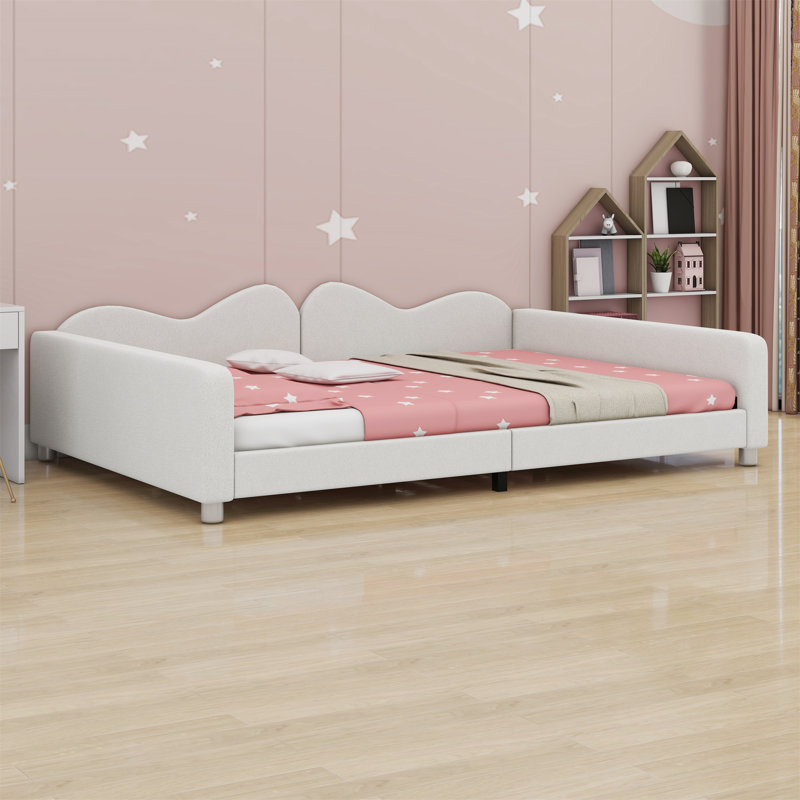 Upholstered Daybed With Cloud-Shaped Backrest, White, Full