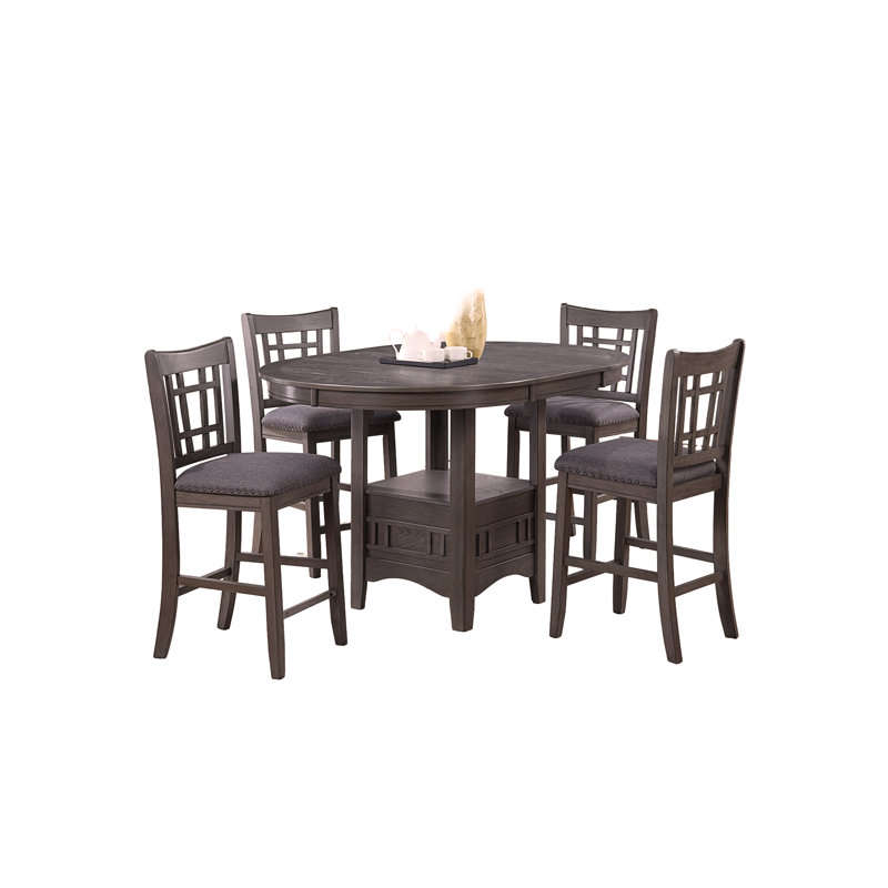 Table de salle à manger contemporaine à hauteur de comptoir 5 pièces avec table ronde et 4 chaises d'appoint, Beige, Gris