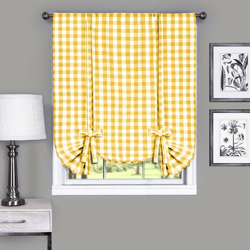 Tejeda Plaid Tie-Up 42'' W Window Valance, Yellow