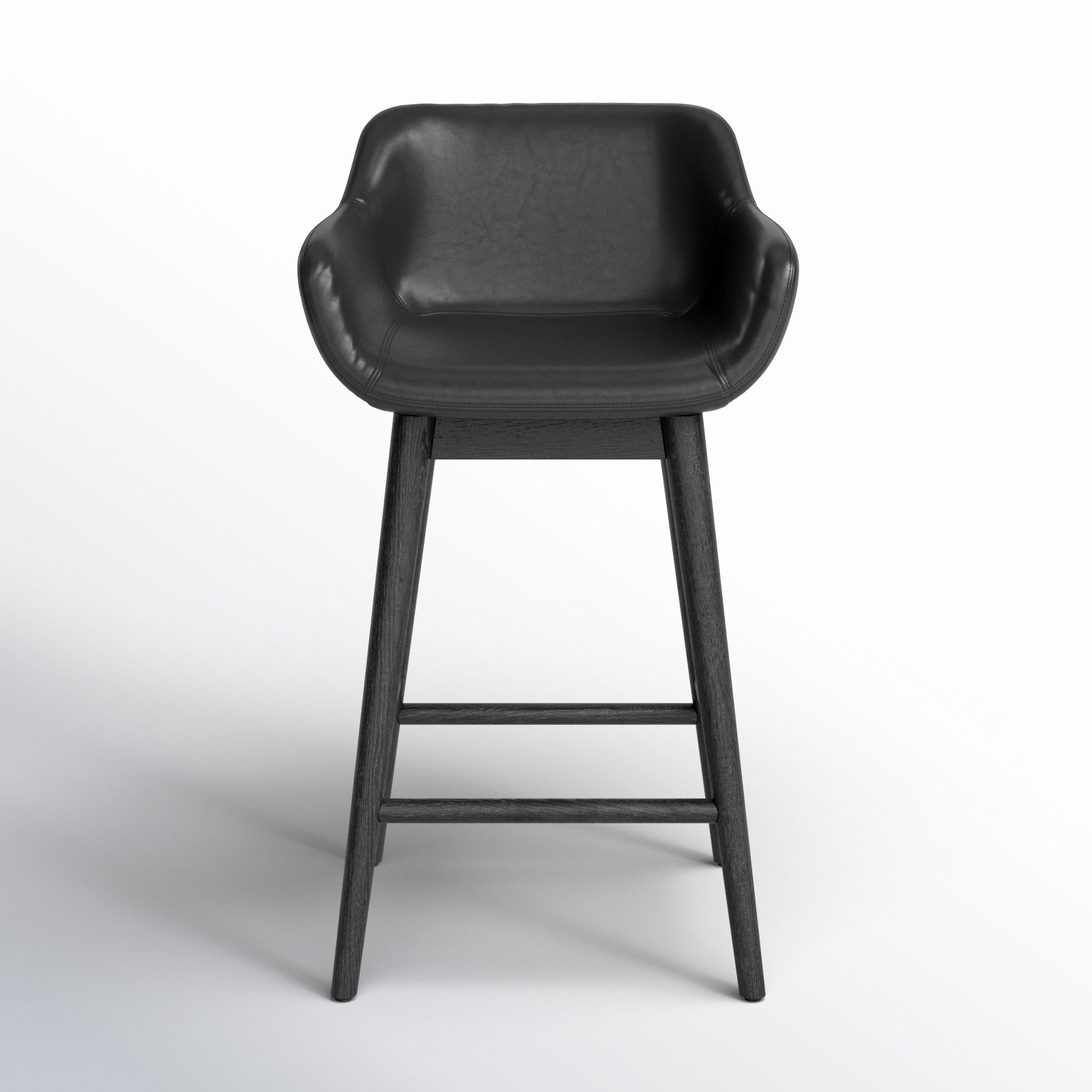Bahari Swivel Leather Stool, Counter Stool (26.5" Seat Height), Sonoma Black/Genuine Leather, Stained Black Ash