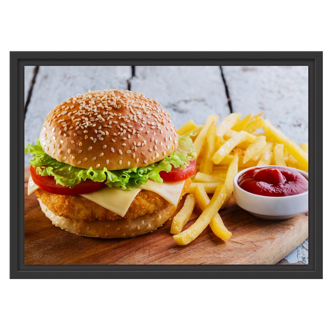 Gerahmtes Wandbild Chickenburger Pommes