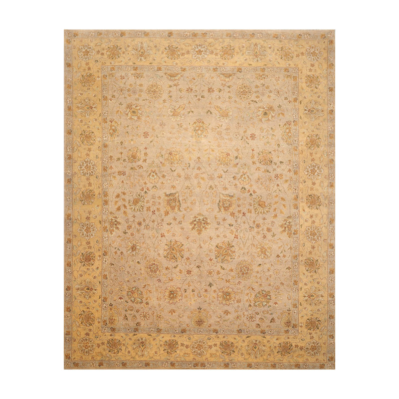 Tapis taupe en laine noué à la main de conception unique 8 pi 1 po x 10 pi 3 po Elyh