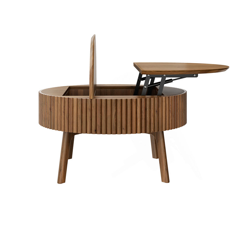 Table basse moderne à plateau relevable avec rangement dissimulé et design cannelé