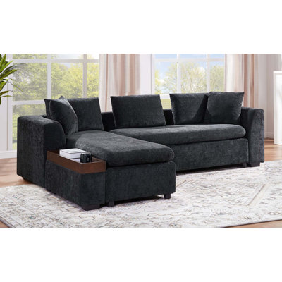 Sectional Sofa 93.7" L-shaped Sofa Upholstered Sofa Couch with wooden Storage Compartment for Living Room