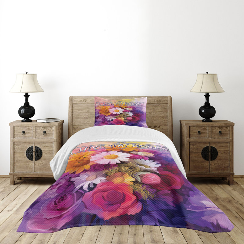 Ambesonne Mothers Day Bedspread Love Saying, Twin Bedspread + 1 Standard Sham
