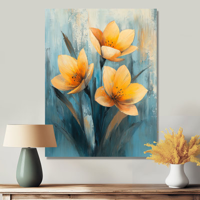 Silent Daffodil Minimalism Flowers III - Traditional Metal Art Print, Daffodils Metal Wall Art