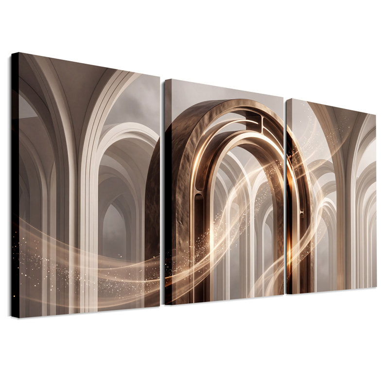 «Golden Glowing Archway» dans un ensemble de 3 arches blanches surréelles, H 36 po x l 24 po x 3 pièces