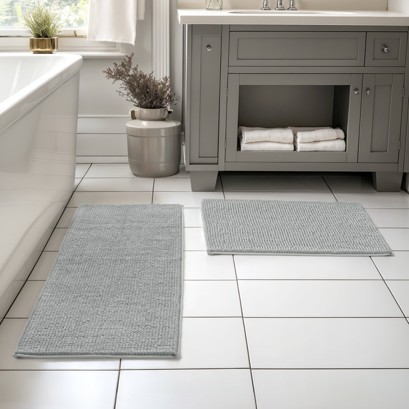 Ensemble de tapis pour salle de bain ultra doux en microfibre absorbante, Gris clair, L 60 po x l 24 po, ensemble de 2