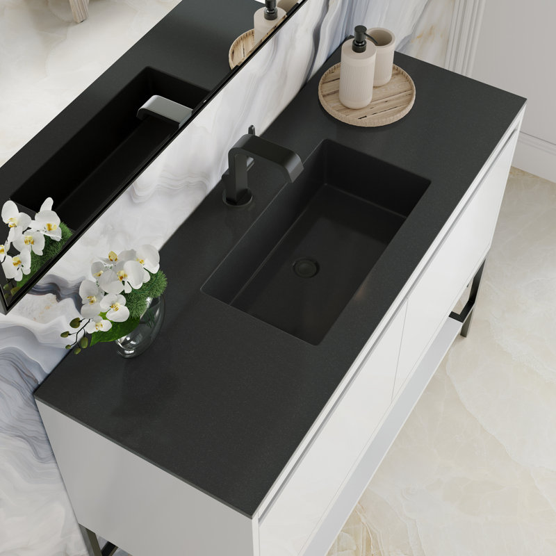 Mantova 47.25'' W Single Vanity, Glossy White/Champagne Brass, Charcoal Black
