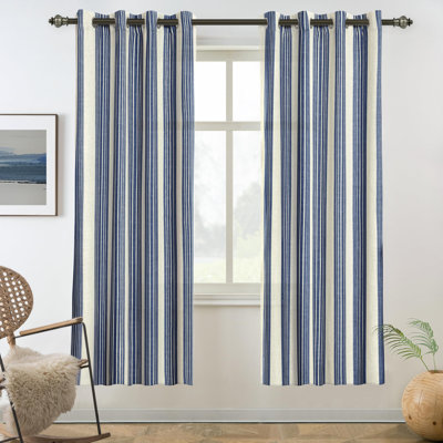 Semi Sheer Grommet Linen Chris Stripe Patterned Curtains
