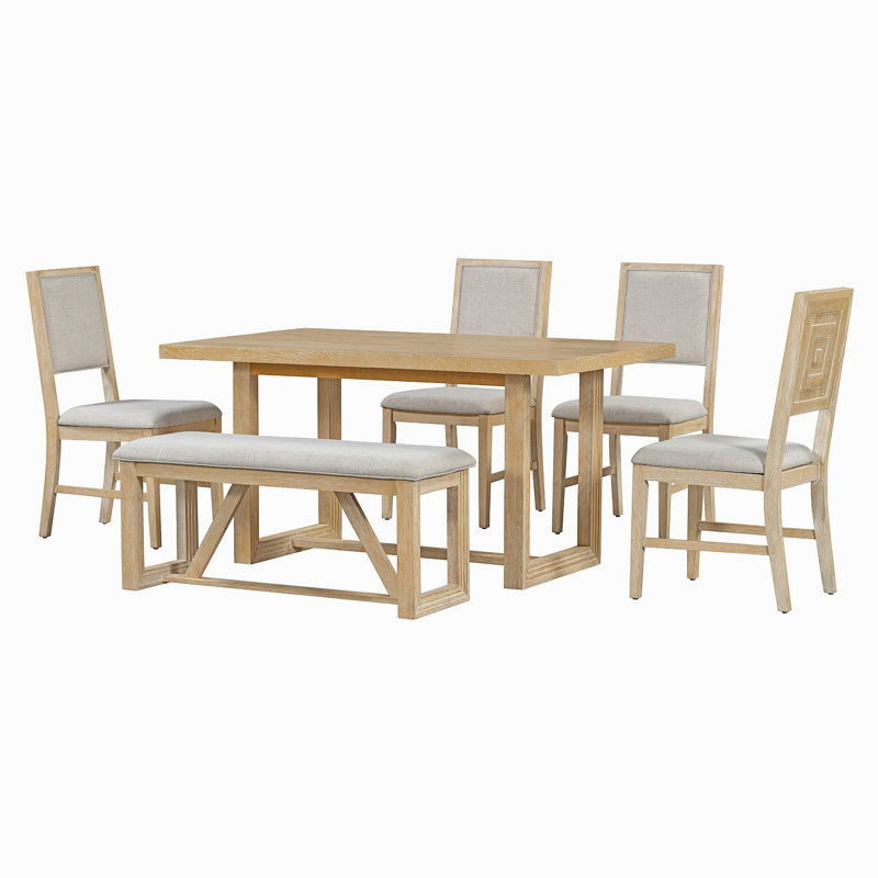 Ensemble de table de salle à manger 6 pièces pour 6, table de cuisine en bois de 60 po et 4 chaises avec banc et base en tréteaux pour la cuisine et la salle à manger