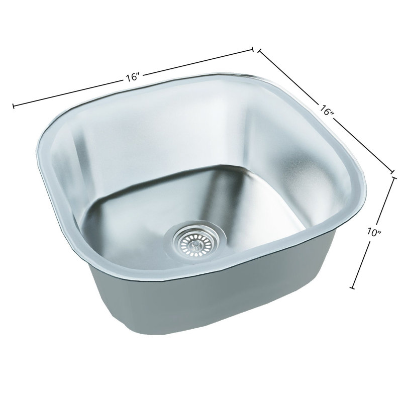 DAX Single Bowl Undermount Kitchen Sink - 16" x 16" - 18G - Stainless Steel