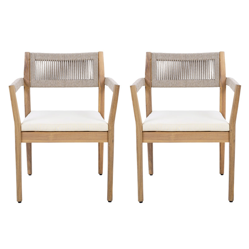 Chaise de salle à manger d'extérieur en bois d'acacia Cieanna, Crème