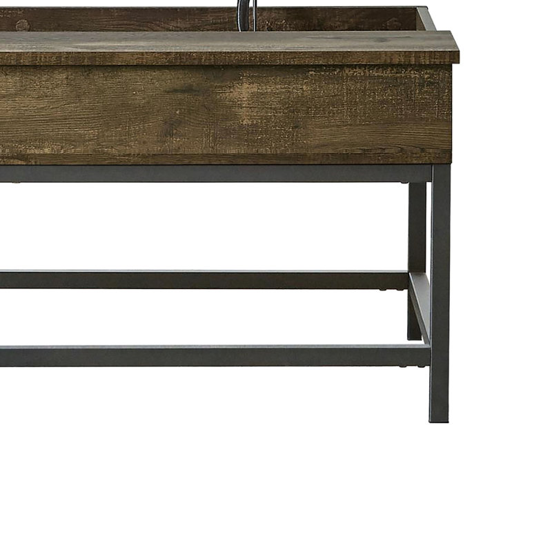 Table basse rustique à plateau relevable en chêne brun et noir