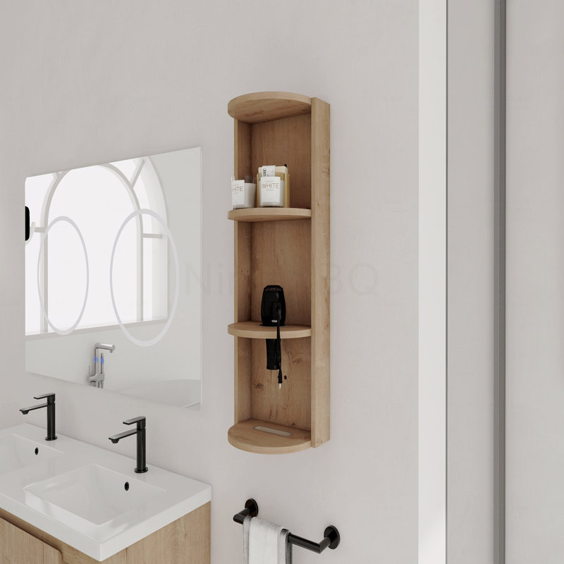 12" Bathroom Wall-Mounted Storage Rack, Float Mounting Design,(Kd-Packing), Brown