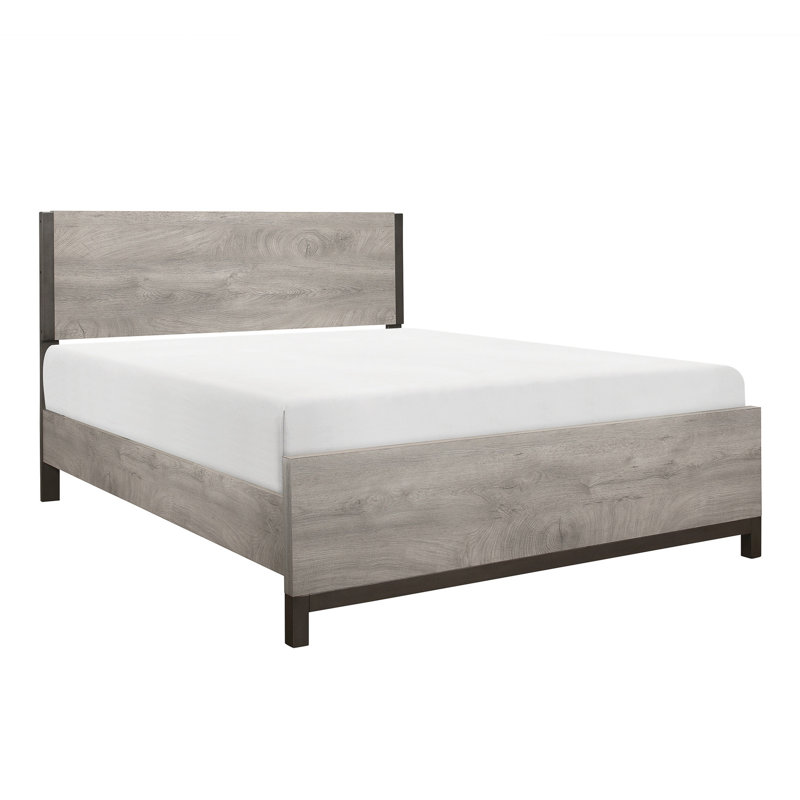 Mobilier de chambre à coucher - Lit double en surface grattée grise en bois et nécessite un sommier