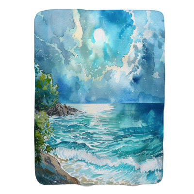 Motifs colorés de paysage marin - couverture en sherpa de qualité supérieure 1 pièce