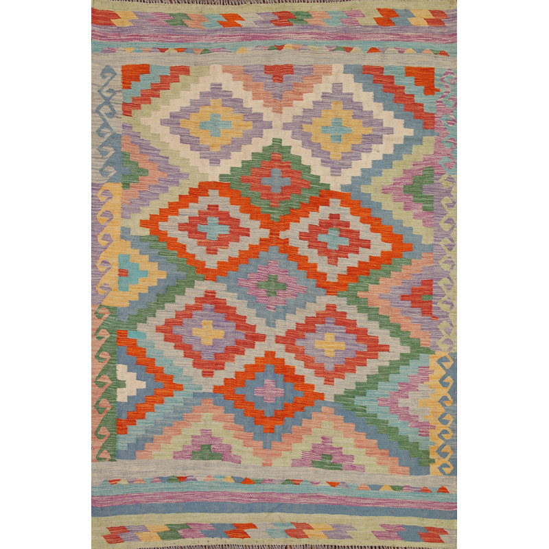 Tapis géométrique réversible en laine 5 x 7