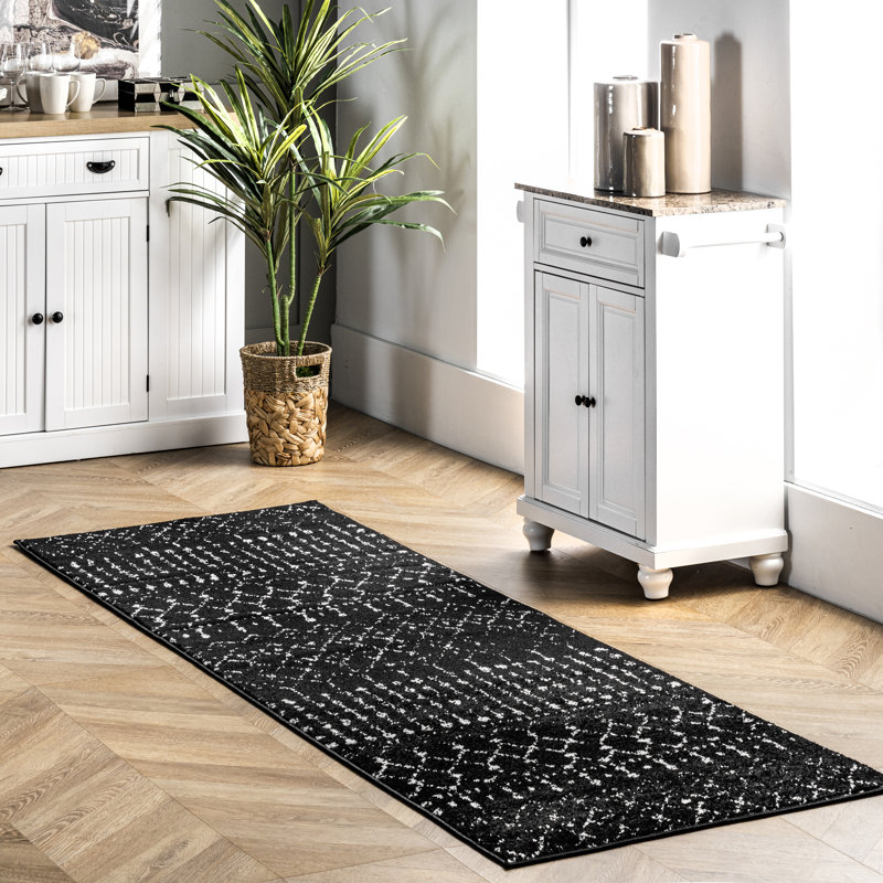 Cantin Moroccan Performance Black/White Rug, Runner 2'8" x 8'