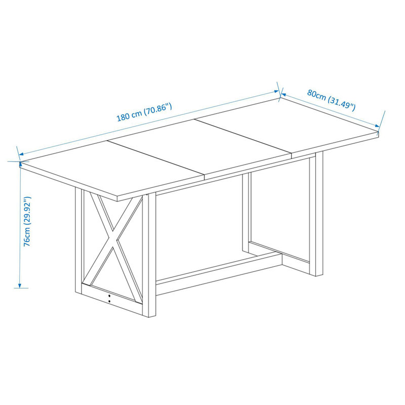 Grande table de salle à manger Farmhouse, table de salle à manger rectangulaire en bois, avec X pieds solides
