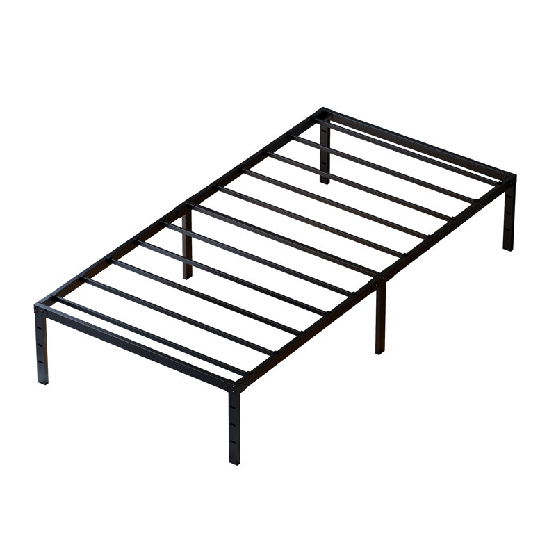 Cadre de lit simple en métal robuste, lit plateforme en fer forgé noir avec rangement sous le lit, aucun sommier requis, assemblage facile