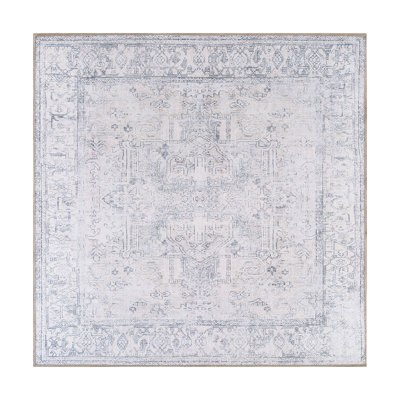 Griffey Oriental Machine Washable Blue/Ivory Non-Slip Backing Area Rug