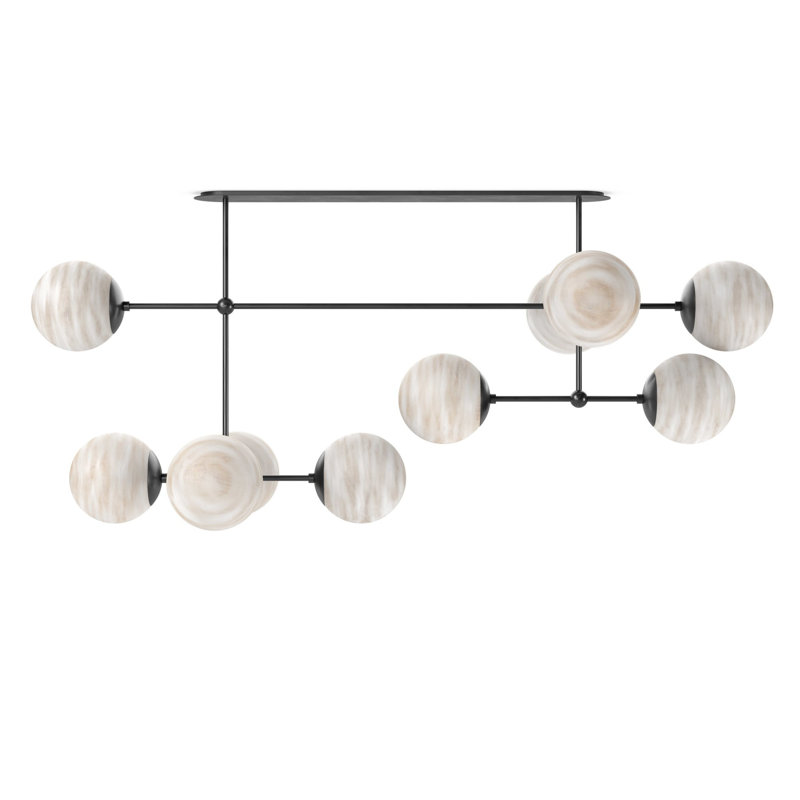 Armstrong 10 - Light Chandelier, Black Gunmetal, Marbled Matte Glass