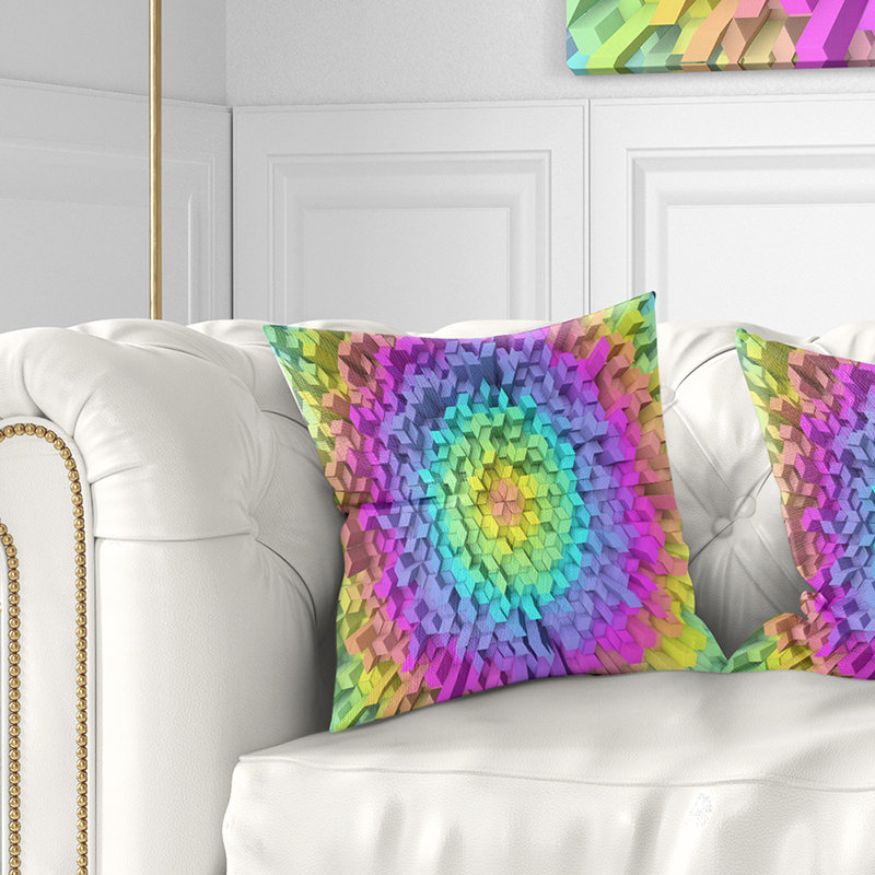 Vue de formes géométriques colorées - coussin imprimé abstrait, 18 po x 18 po, Coussin décoratif