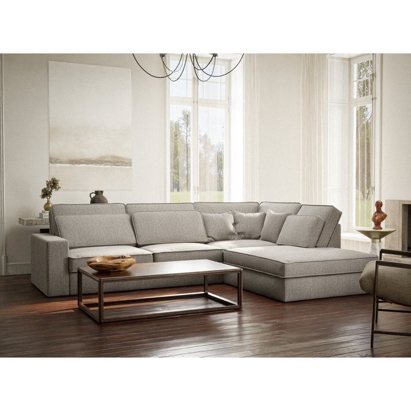 5 Seater Corner Sofa , Beige Grey Polyester