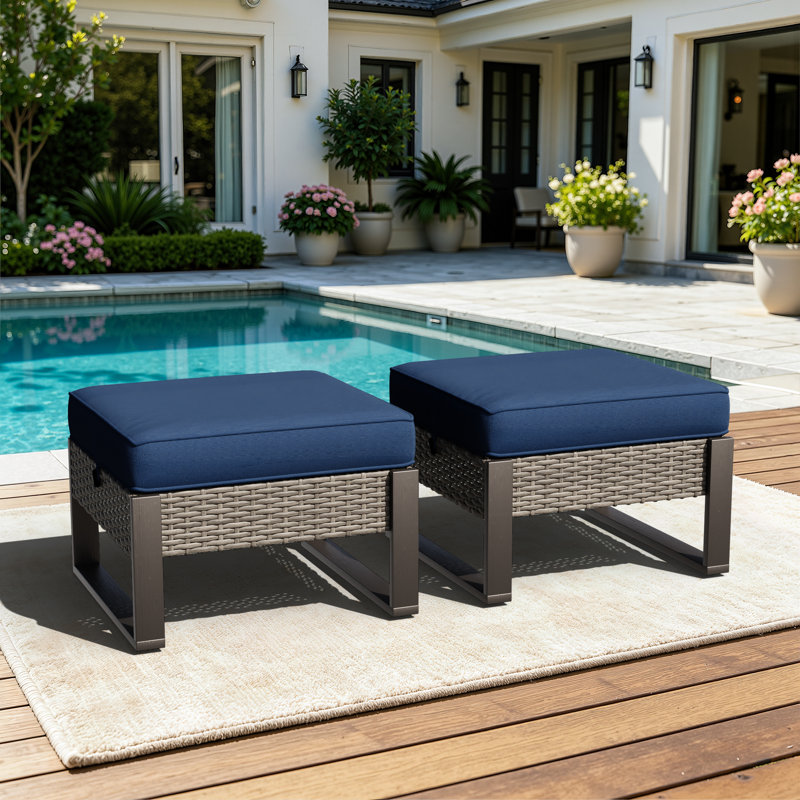 Repose-pieds d'extérieur avec coussin, Bleu foncé