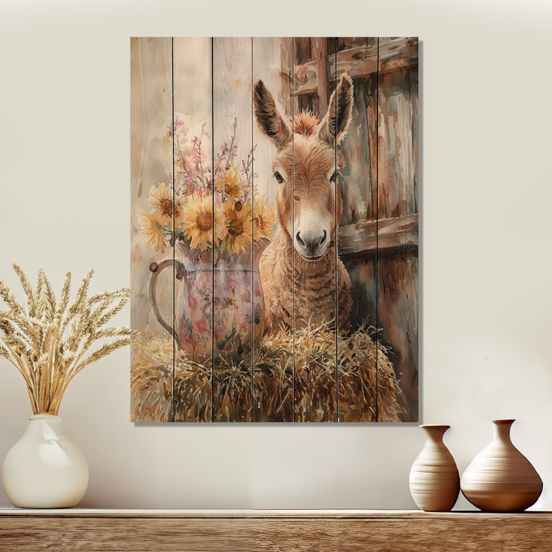 Portrait d'âne du doux voyageur III - Art mural en bois d'âne - sur bois de pin naturel, H 32 po x l 24 po x P 0,78 po