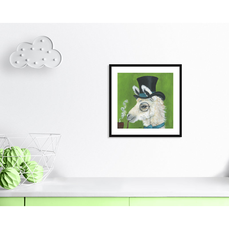 Lama et tuyau, art encadré, H 23,5 po x l 23,5 po x P 1,18 po, Cadre noir