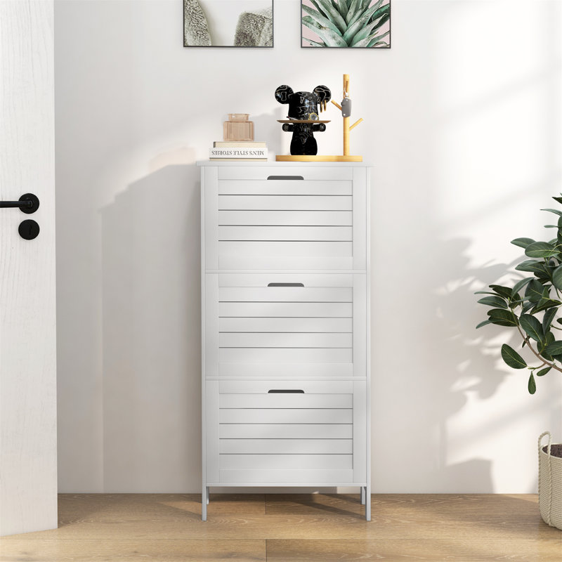 Armoire de rangement étroite pour chaussures pour vestibule - Organisateur 3 tiroirs peu encombrant avec portes à persiennes (peut contenir 6 paires)