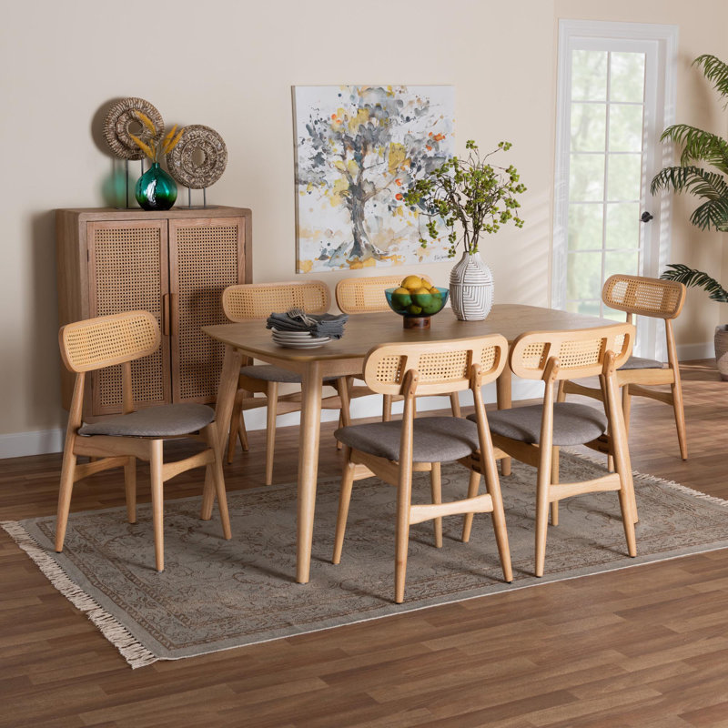Ensemble repas pour 6 personnes Bianey, gris, Chêne brun naturel