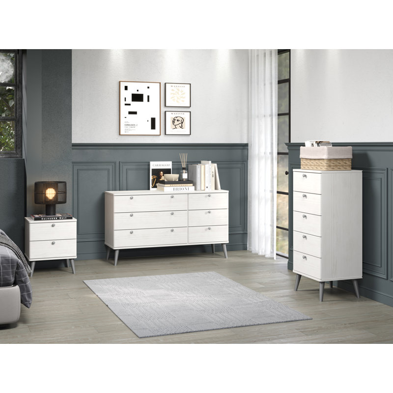 Augusta Curve 2-Drawer Bedside Table, White Wash