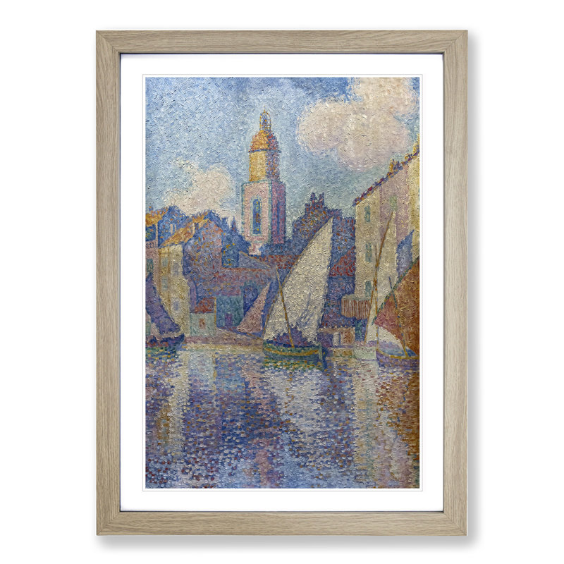 Bell Tower of Saint-Tropez by Paul Signac - Picture Frame Painting, 48cm H x 36cm W x 2cm D, Oak